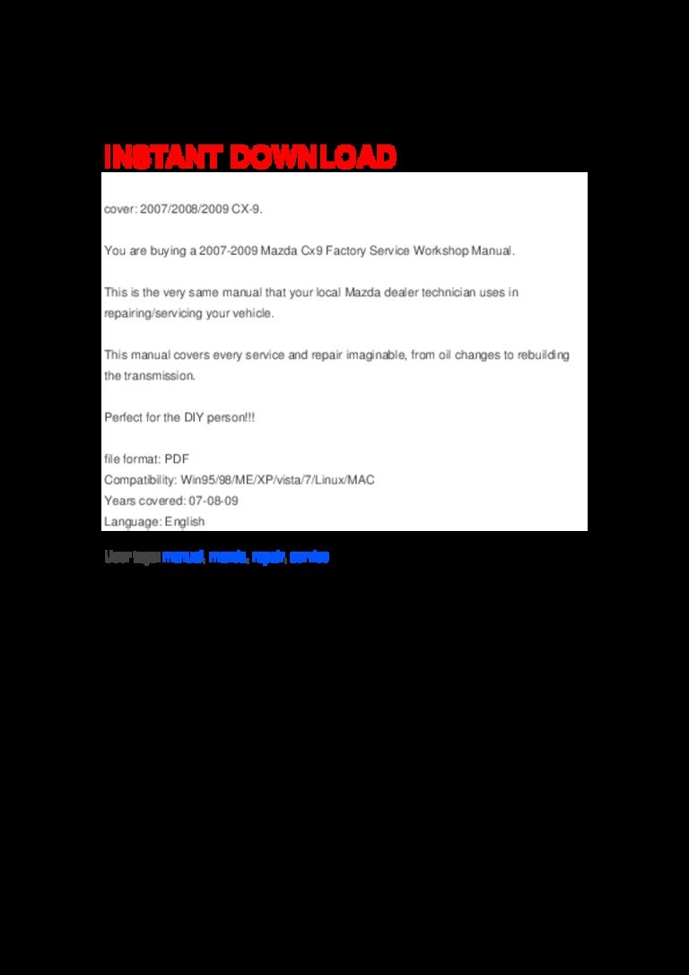 Mazda Cx 9 Factory Service Repair Manual Free User Guide \u2022 Mazda B4000 Fuse Box